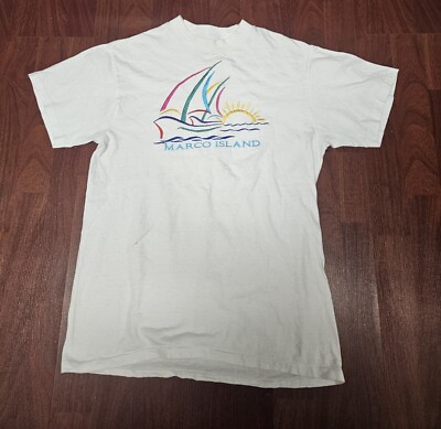 Vintage Oneita Embroidered Made In USA Marco Island Florida Shirt Medium