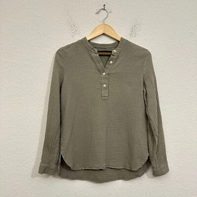 JENNI KAYNE Henley Shirt Womens XS Sage Green Gauze LS Cypress Cotton Minimalist