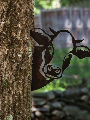 Art Hanging Metal Peeping Cow Goat Ornaments Outdoor Garden Adornment Home Decor - Foto 6 di 16