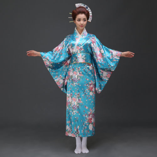 HOT-Vintage-Yukata-Flower-Japanese-Haori-Kimono-Costume-Dress-with-Obi-Robe-Gown