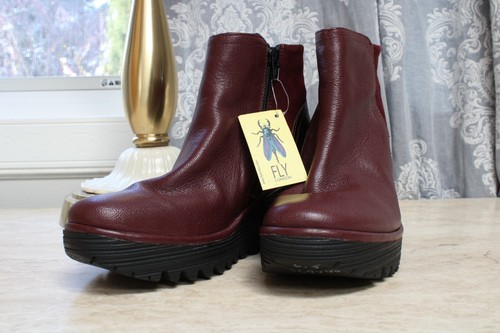 Fly London - Leather Wedge Ankle Boots - Yavo - Burgundy Red - EU 37 US 6 - 6.5 - Picture 2 of 8