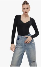 Black Long Sleeve bodysuit by Freehut NWT womens size M Square V neck