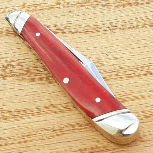 Rough Ryder Peanut Pocket Knife Stainless Steel Blades Red Smooth Bone Handle - Picture 11 of 12