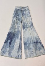 Vintage 1970s Blue Tie Dye Bell Bottom Hippie Boho Denim Pants Jeans Small