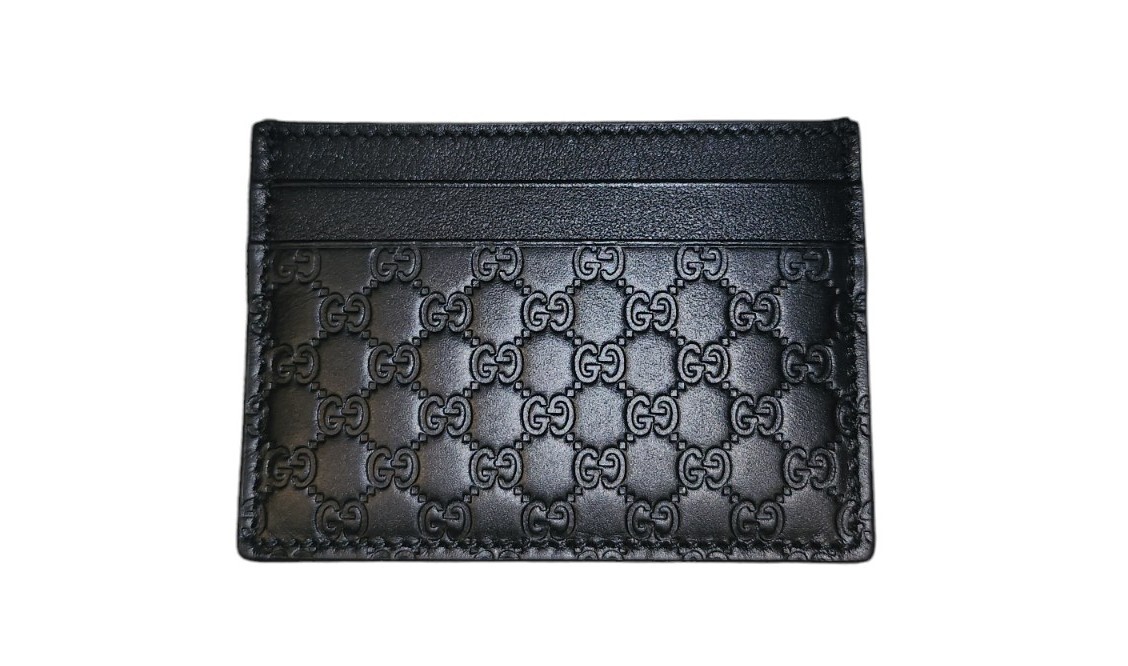 Gucci GG Signature MonogramLeather Wallet Credit Card Holder Black