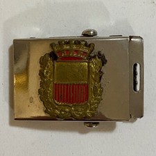 Fibbia Cinturone Polizia Municipale Vigile Urbano Stemma Rosso Oro Cimelio Retro