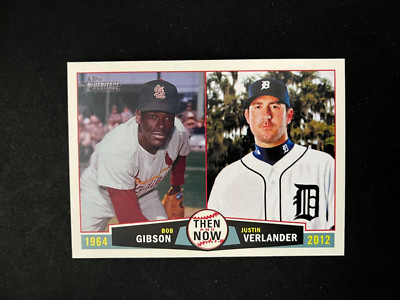2013 Topps Heritage Then & Now Verlander Tigers Bob Gibson St Louis Cardinals