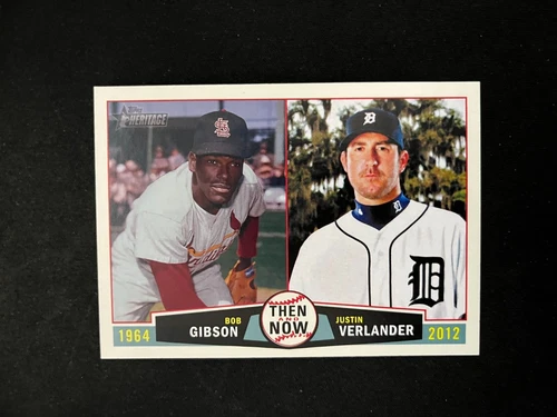 2013 Topps Heritage Then & Now Verlander Tigers Bob Gibson St Louis Cardinals