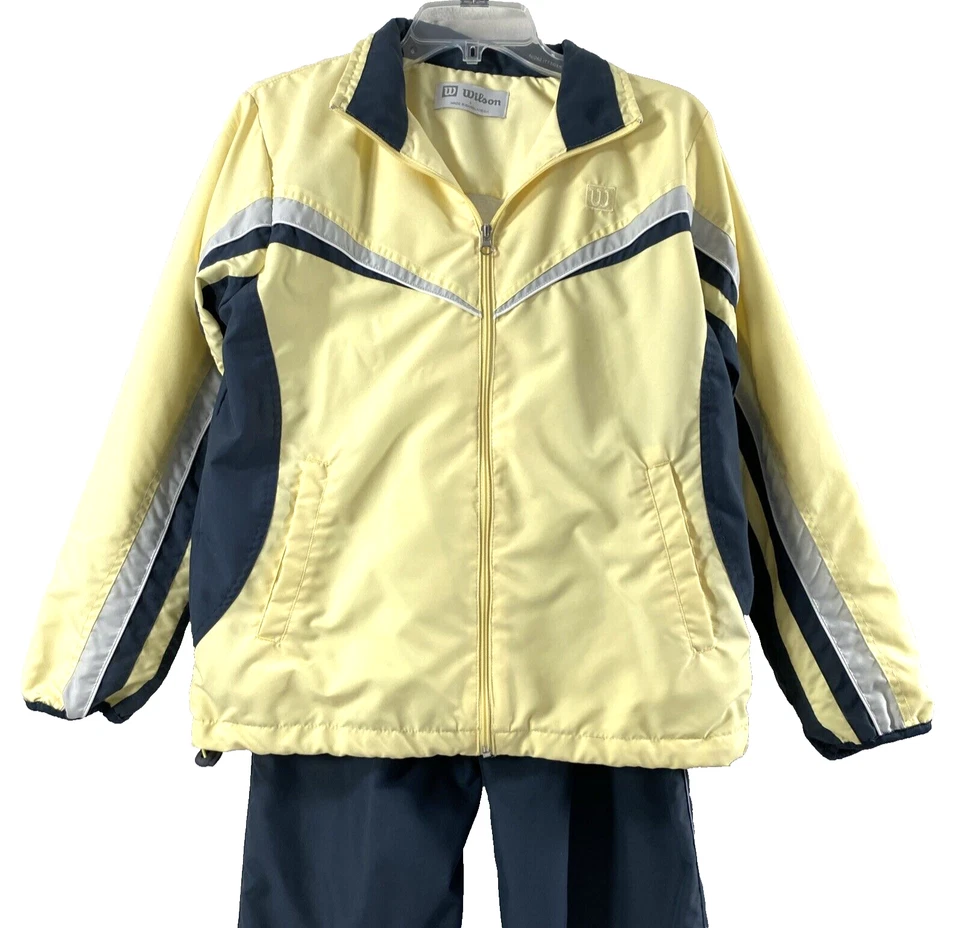 Terno Wilson Warm Up Feminino Pequeno Amarelo Cinza Calça de Corrida Jaqueta Esportiva - Imagem 2 de 4