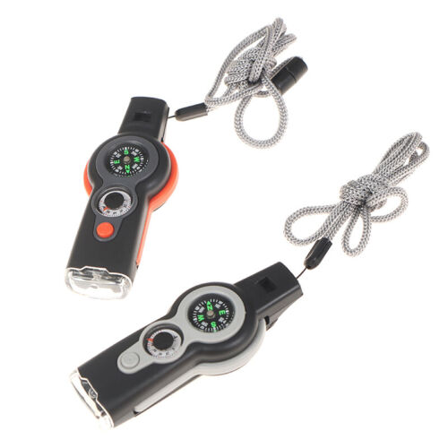 7 in1 Outdoor Survival Whistle Keychain Compass Magnifier LED light Thermome  ZF - Bild 1 von 9