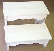 wooden wide 2 step foot bed stool unfinished pine wood boy and girls hand made