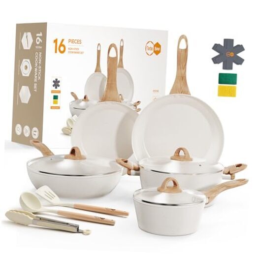 Pots and Pans Set Non Stick, 16PCS Nonstick Cookware Set, White Induction