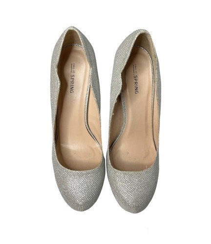 Call It Spring 5” High Heels Womens Size 9 Silver Sparkle Scallop Round Toe - Picture 5 of 7