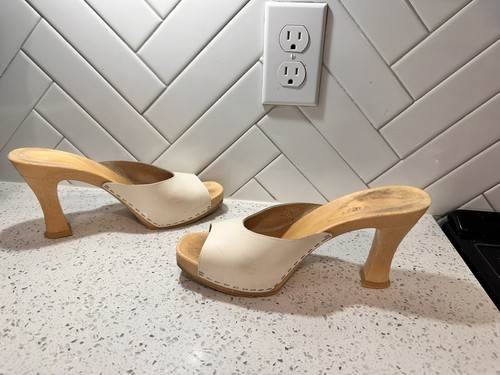 Vtg 1980's Candies Original Sandals White High Heels Slides Womens 9 / 40 Italy - 第 8/12 張圖片