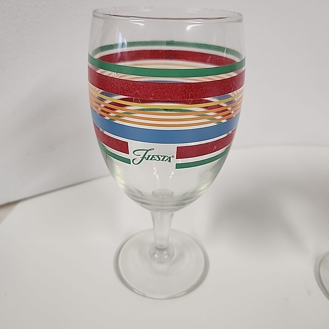 Set of 4 Fiestaware - Libbey Multicolor Stripes Water Goblets Glasses 7" Fiesta