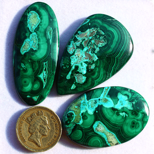 3 Pcs Natural Malachite Chrysocolla Top Grade 44mm-52mm Cabochon Loose Gemstones - Picture 3 of 16