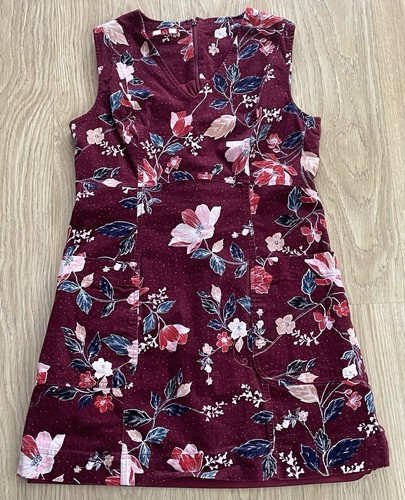 JOE BROWNS SIZE 12 14 BURGUNDY CORD V NECK FLORAL PRINT DRESS WITH POCKETS - Picture 4 of 4