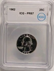 1962-P Philadelphia Washington Silver Quarter Proof ICG Graded PF67