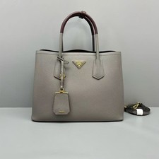 Prada Grey Saffiano Leather Two‑Tone Handle Top Handle Tote Shoulder Bag