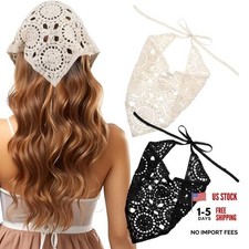 2 Pcs Cute Knitted Crochet Head Scarf, Hollow Crochet Bandanas, Vintage Scarf