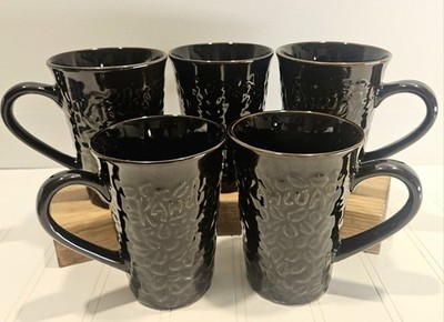 Vintage Kahlua Coffee Mugs Set of 5 Dark Brown Embossed Barware Pernod Ricard...