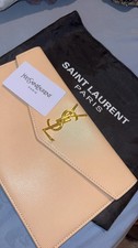 Ysl Uptown Pouch In Grain de Poudre Leather Womens Clutch Bag Dark Beige