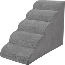 Foam Dog Stairs Extra Wide 5-Steps Non-Slip Pet Ramp for High Beds Couch Window
