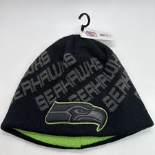 Seattle Seahawks Hat Kids Beanie Black Logo Embroidered Knit Pullover
