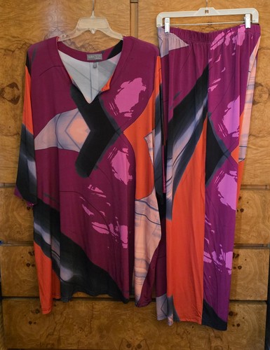 SELECTION BY ULLA POPKEN ~ PSYCHEDELIC 2 PC. STRETCHY TUNIC  TOP & PANTS ~ 28/30 - Picture 1 of 12