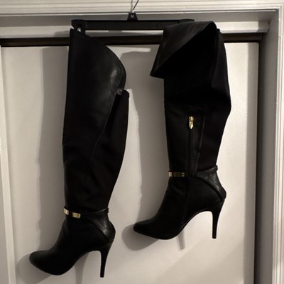 Fergie Footwear Cove Womens Thigh-High Black Pointed Toe Zip Buckle 10M