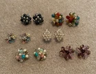 Lot of 6 Vintage Beaded Cluster Clip-On Earrings Costume Jewelry 1960s-1980s