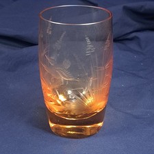 Bicchiere vintage Moser "Uccellini del Selvaggio" in vetro ambrato inciso 4,5"