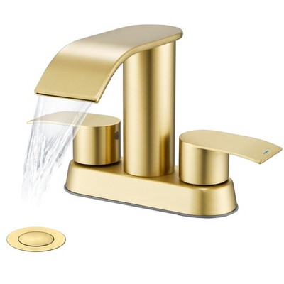 Bathroom Sink Faucet 4 Inch 2 Handle Waterfall Brushed Gold DJS-MP-PB-BG Unicorn