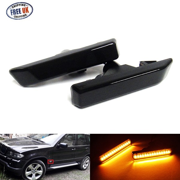 2x Black Side Indicator LED Repeater Light Amber For BMW X5 E53 1997-99 E36 LCI
