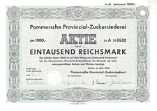 Pomorska Wojewódzka Siedziba Cukrowa, Szczecin PL: Akcje Szczecin 1000 RM 1939