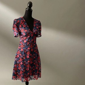 Vintage Anna Sui Blue and Red Lace Dress