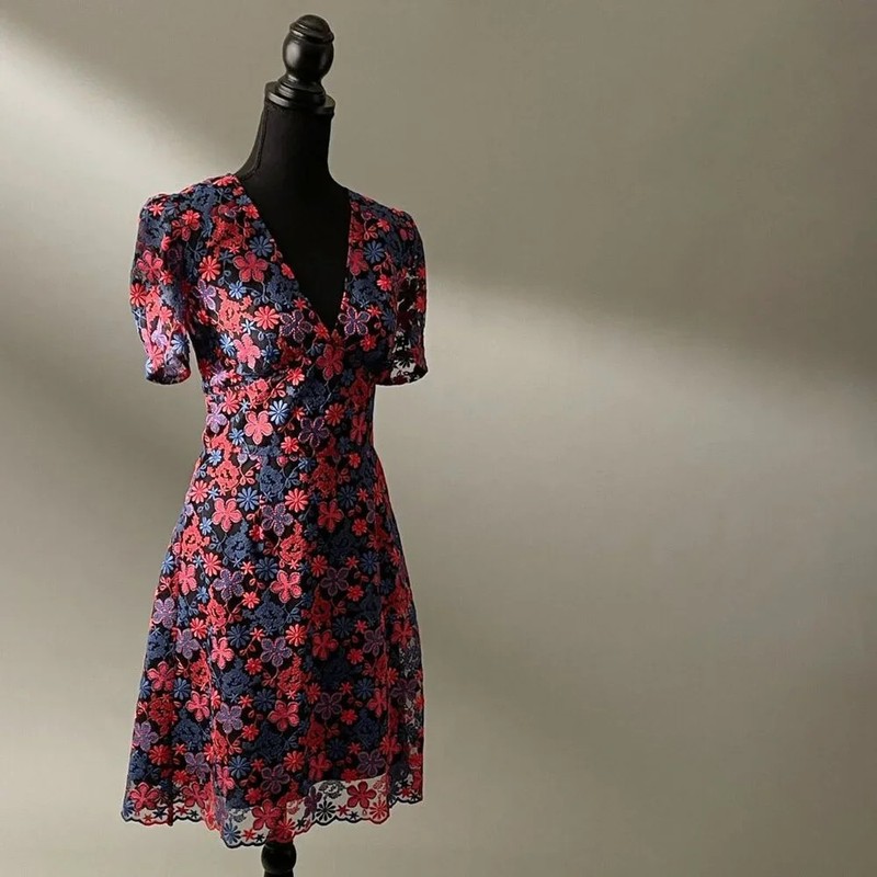 Vintage Anna Sui Blue and Red Lace Dress