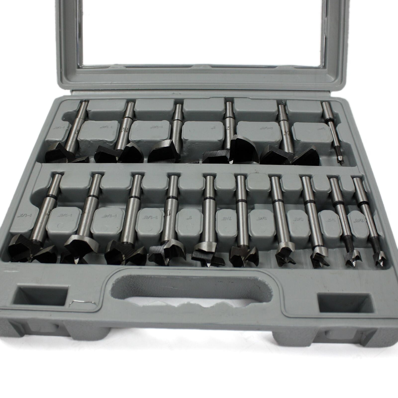 NEW 16PC Forstner Wood Boring Auger Drill Bit Hole Saw Set Plastic Case ...