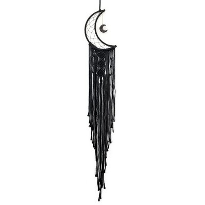 MOONFLY Black Moon Dream Catcher with Handmade Woven Cotton Macrame Wall Hanging
