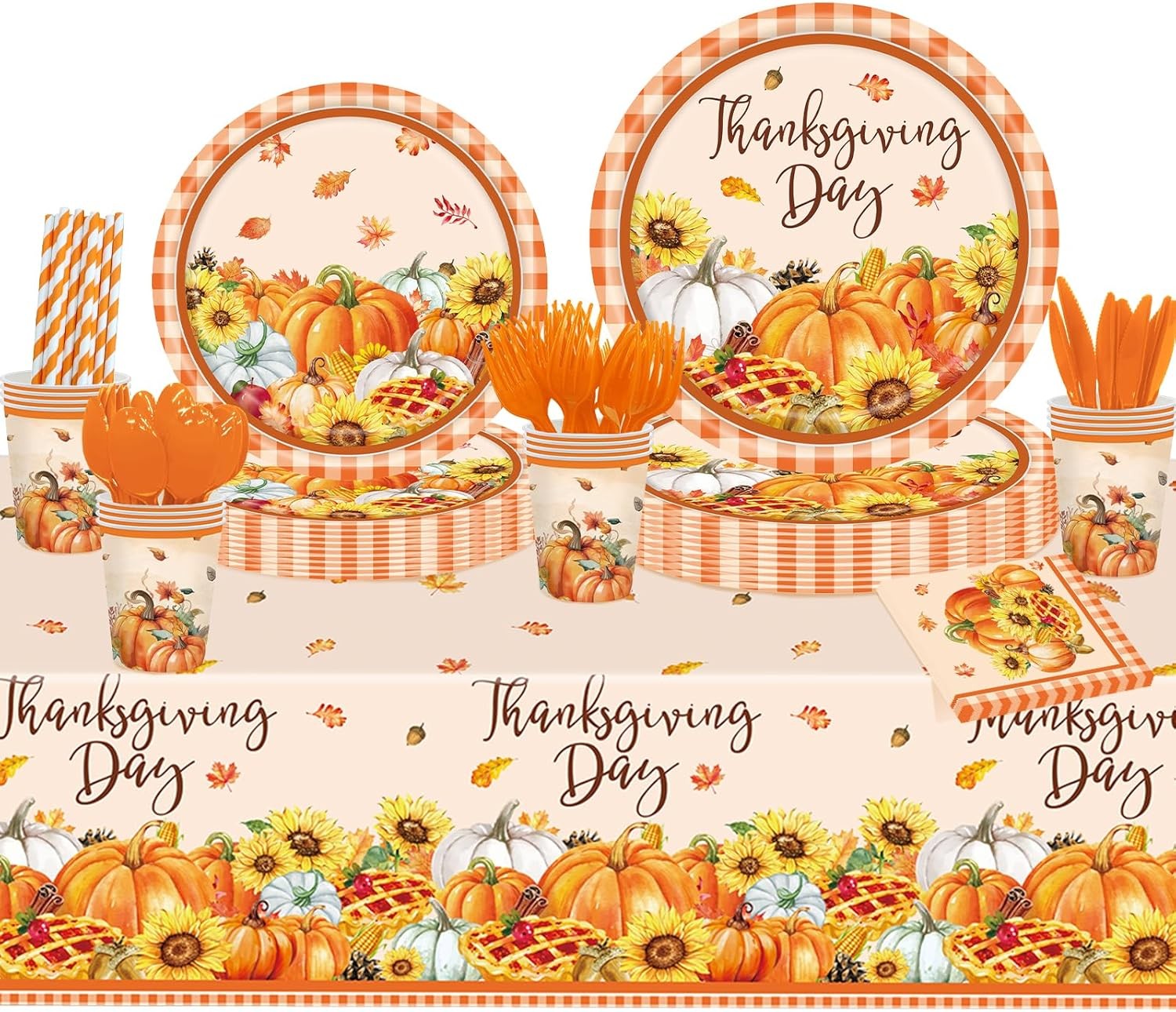 Disposable Harvest Dinnerware Set - 161 Pcs for Thanksgiving Events