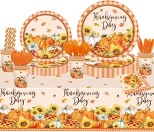 Disposable Harvest Dinnerware Set - 161 Pcs for Thanksgiving Events
