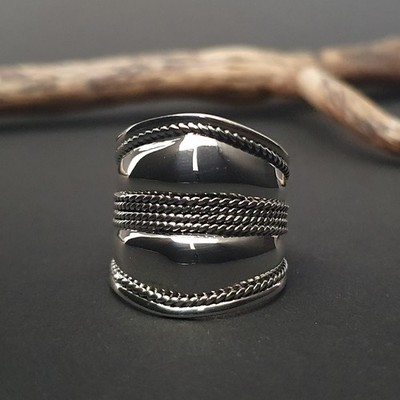 Bali Silver Ring 925 Silver Wide Ring Women Men