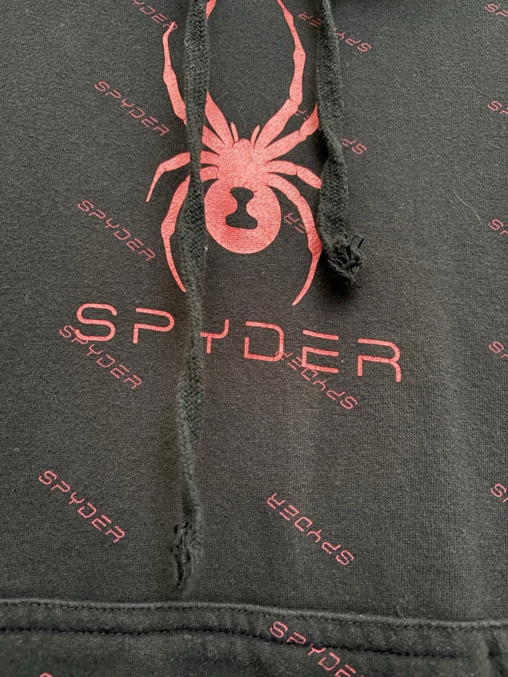 Moletom com capuz Spyder masculino médio preto vermelho logotipo aranha grande estampa por toda parte  - Imagem 2 de 4