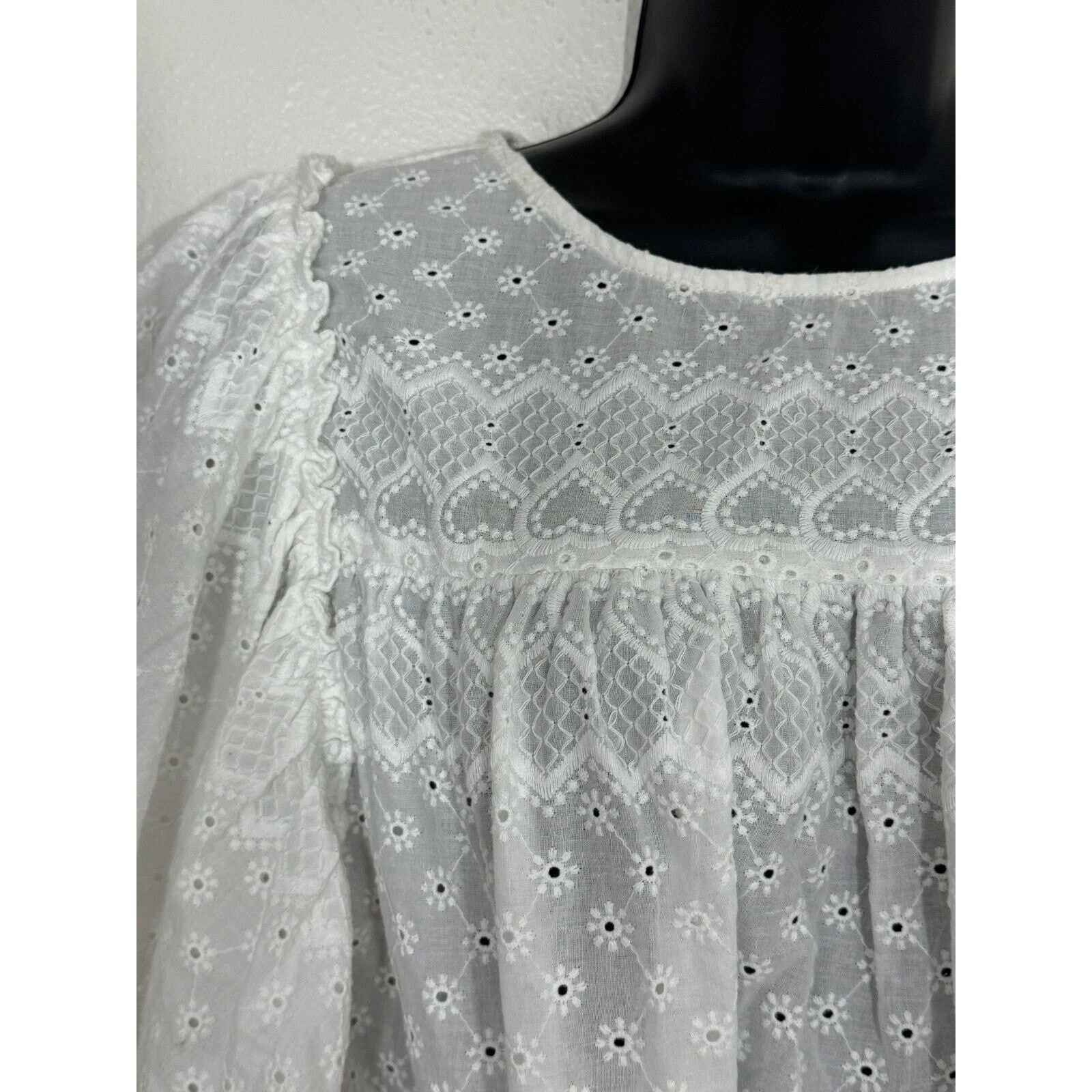 VETEMENTS MISA Los Angeles Top Cotone Occhiellato Manica Increspata Cottage Contadino S Nuovo con etichette (Difetto)