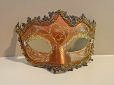 Masquerade Mask Hand Painted in Italy, Gold, Beaded, Glitter, No Ties