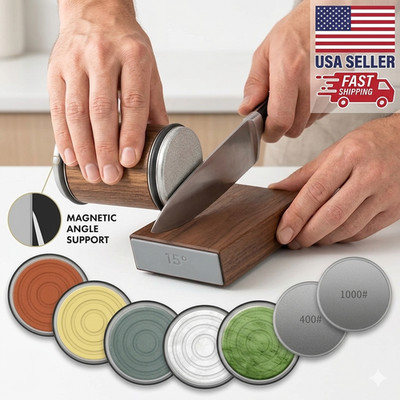 Upgraded Rolling Knife Sharpener Kit 15°/20° Magnetic Angle Whetstone System
