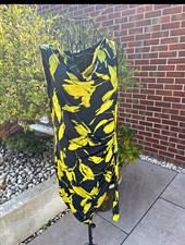 Women’s Black Yellow Floral Cowl Neck Ruched Bodycon Midi Dress Sleeveless M/L