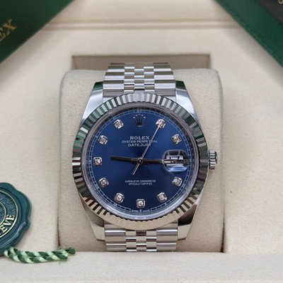 Rolex Datejust 41 NEW 2026 Blue Diamond Dial Stainless Steel Fluted Jubilee