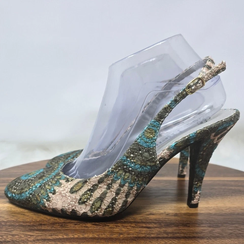 Impresionante Hermosa Tela Camelia Turquesa Marrón Tostado 4" Tacones 10M J. Renee' Foto 2 de 4