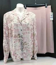 Alfred Dunner "Jawel Box" Cream/Pink/Brown Blouse Cameo Pink Skirt Set. 18